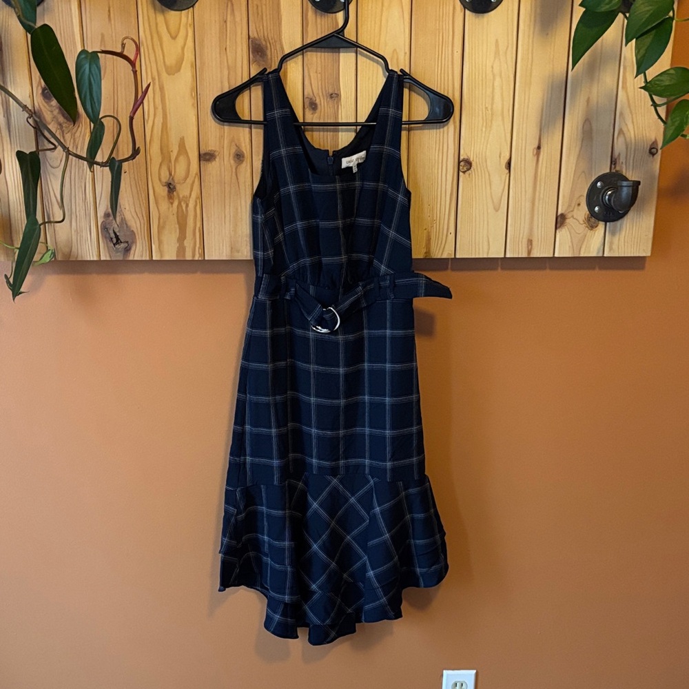 Great Jones Navy Plaid Midi Dress - Picture 1 of 6